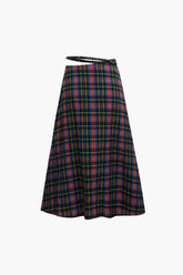 Plaid Cut Out Waist Midi Skirt